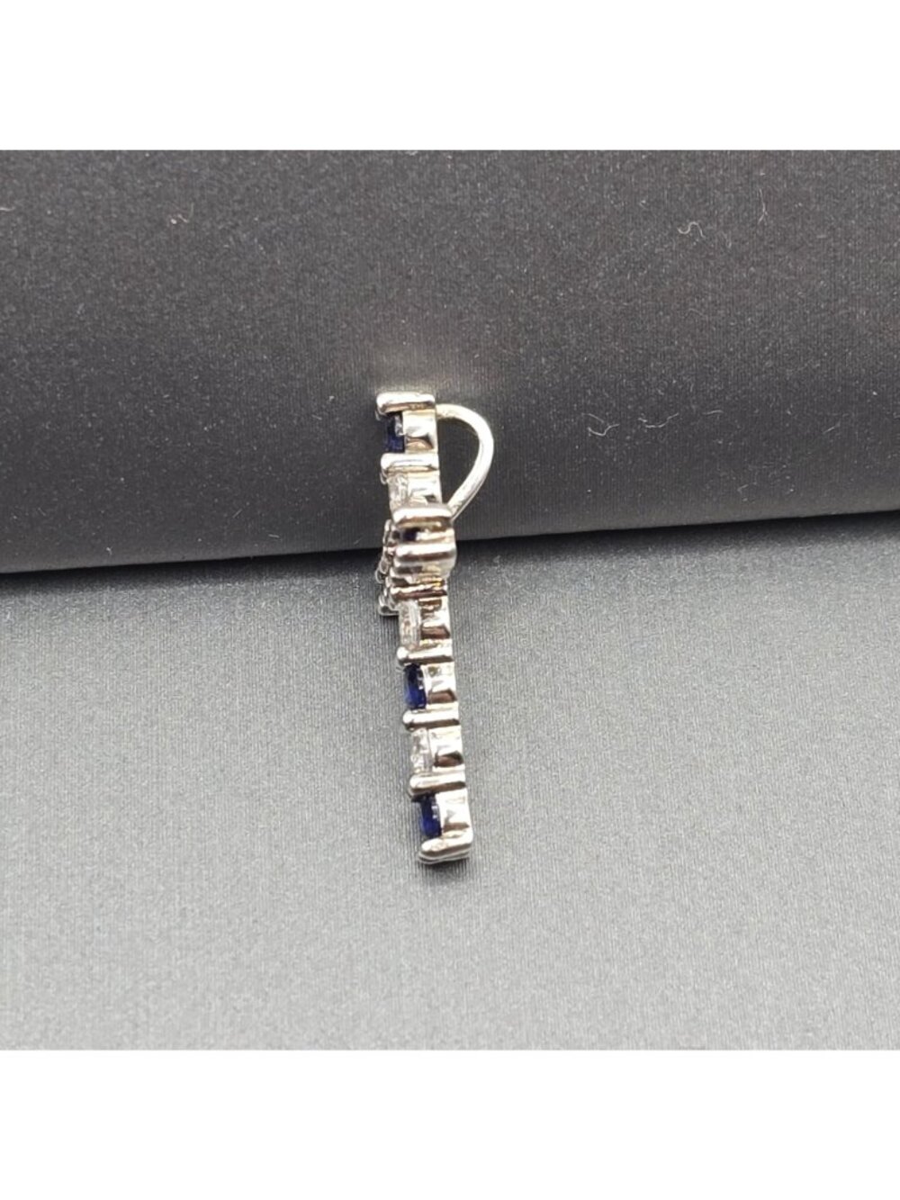 Sterling Silver Lab Sapphire CZ Cross Pendant Dainty Blue Charm 925 Hidden Bail - Picture 5 of 11